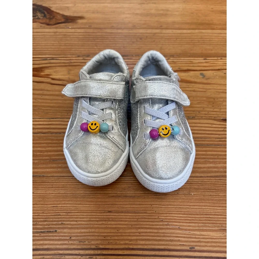 The‎ Children's Place Sneakers Kids Silver Glitter Smiley Face Beads SIZE 8